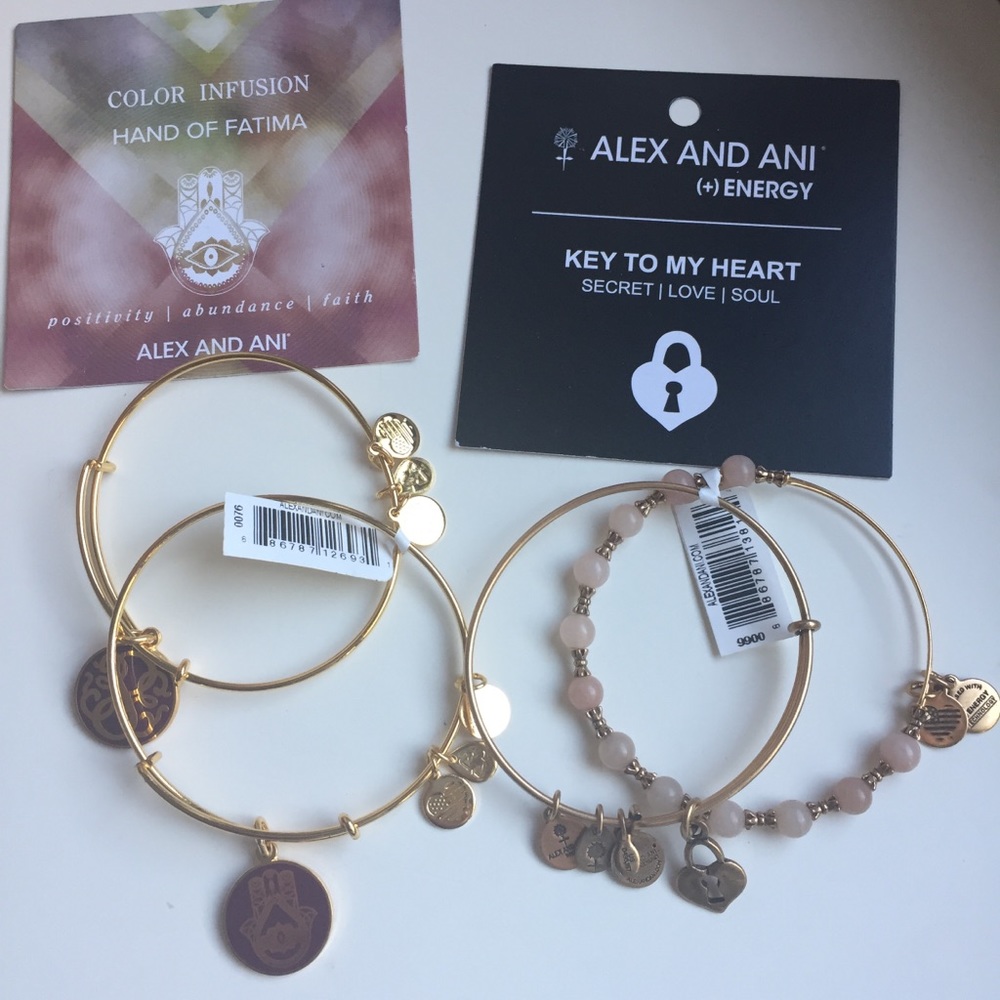 4 Alex & Ani Hand of Fatima & Key to my heart NWT